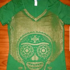 Rare John Hersey Green Soul Frida Sugar Skull Tee